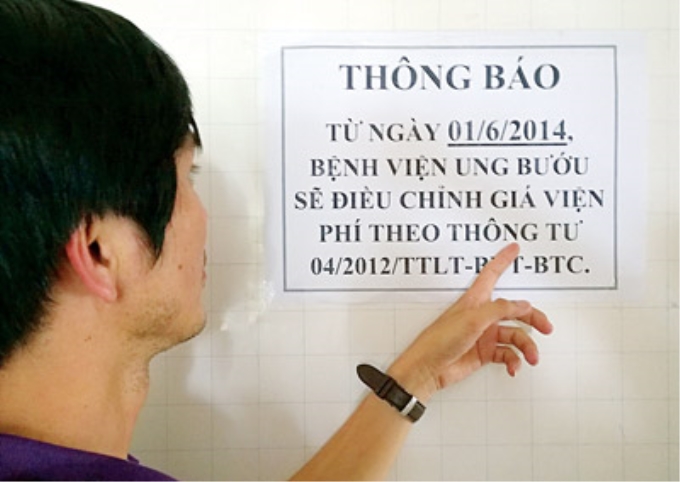 Thông báo tăng viện phí tại Bệnh viện Ung bướu TPHCM.